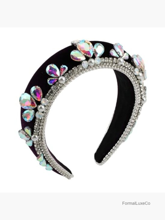 Baroque Crown Headband Embellished Crystal Pearl Padded Velvet Hair Accessory main image 5